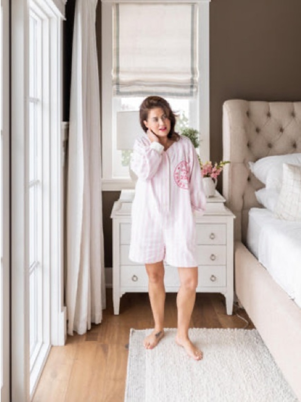 SMASH + TESS x JILLIAN HARRIS Pink White Striped Pajama Romper Jumpsuit XS/Small